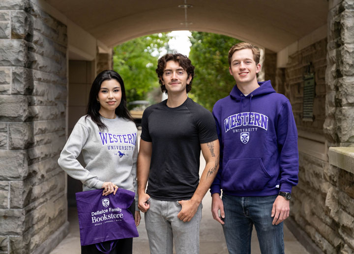 Group of Western students posing with Western University gear and fashion