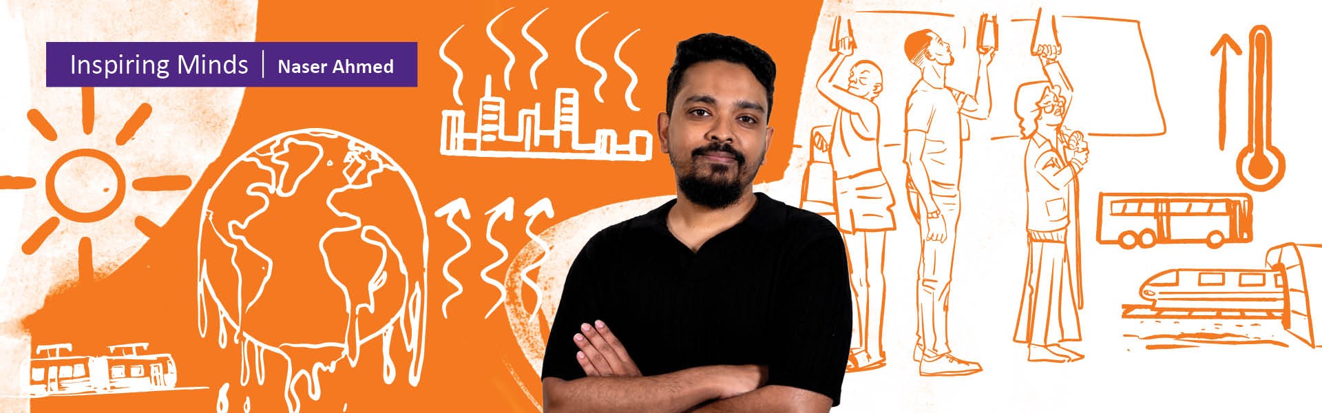 Photo of PhD Candidate Naser Ahmed with illustrated background